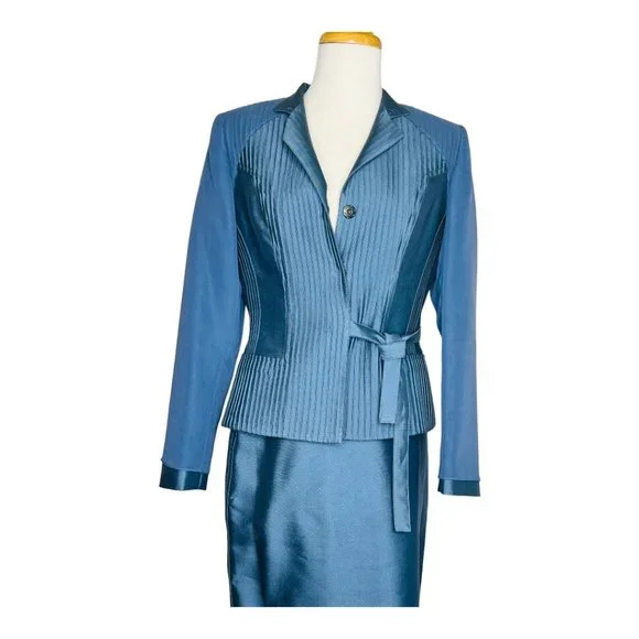 Albert Nipon Evening 2 Piece Skirt Silk Suit NWT Rt $500 Blue Size 4